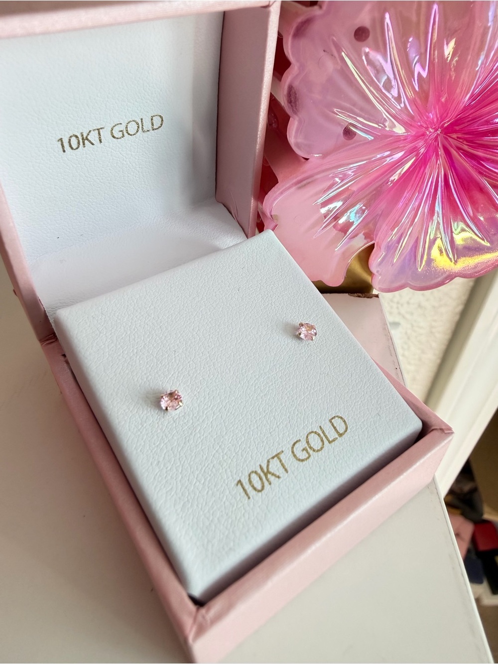 10KT Gold Pink Crystal Stud Earrings